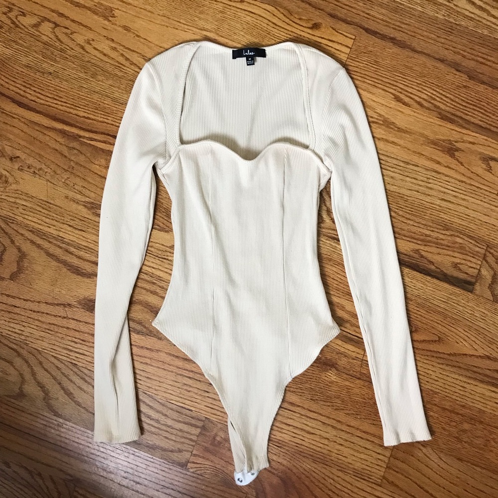 Lulus Cream Sweetheart Ribbed Bodysuit